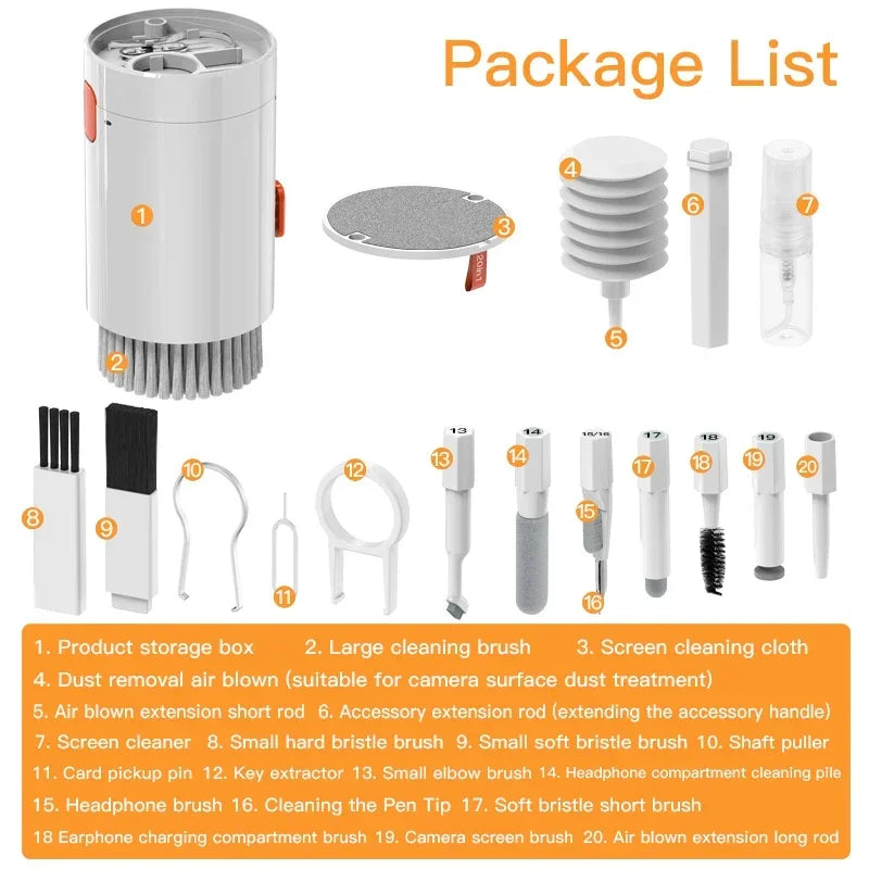 20-IN-1 DIGITAL CLEANING KIT – PHONE, CAMERA, LAPTOP, KEYBOARD, SCREEN CLEANER & DUST COLLECTOR