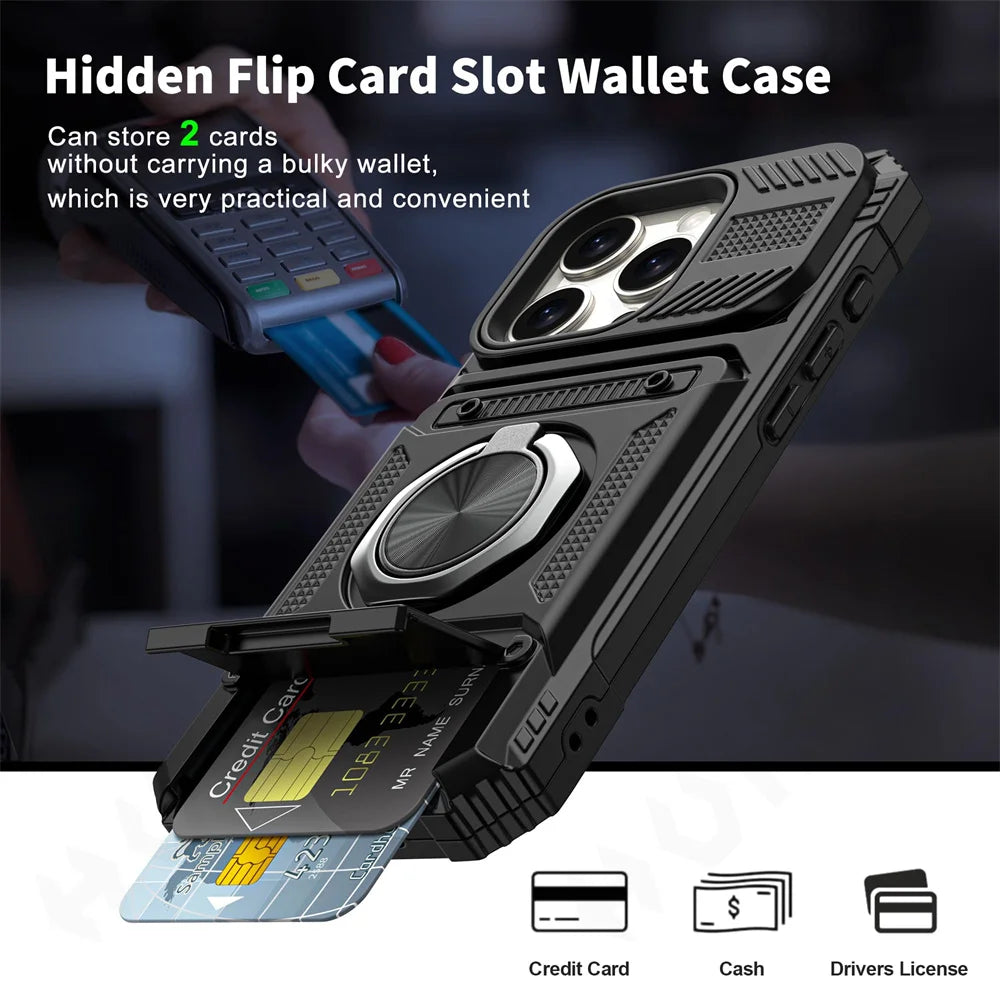 Magnetic Ring Kickstand Wallet Case for iPhone