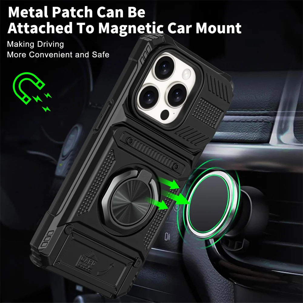 Magnetic Ring Kickstand Wallet Case for iPhone