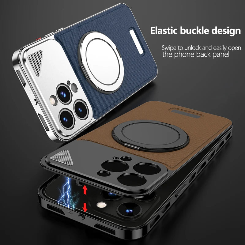 Magnetic Leather Metal Buckle Holder Phone Case