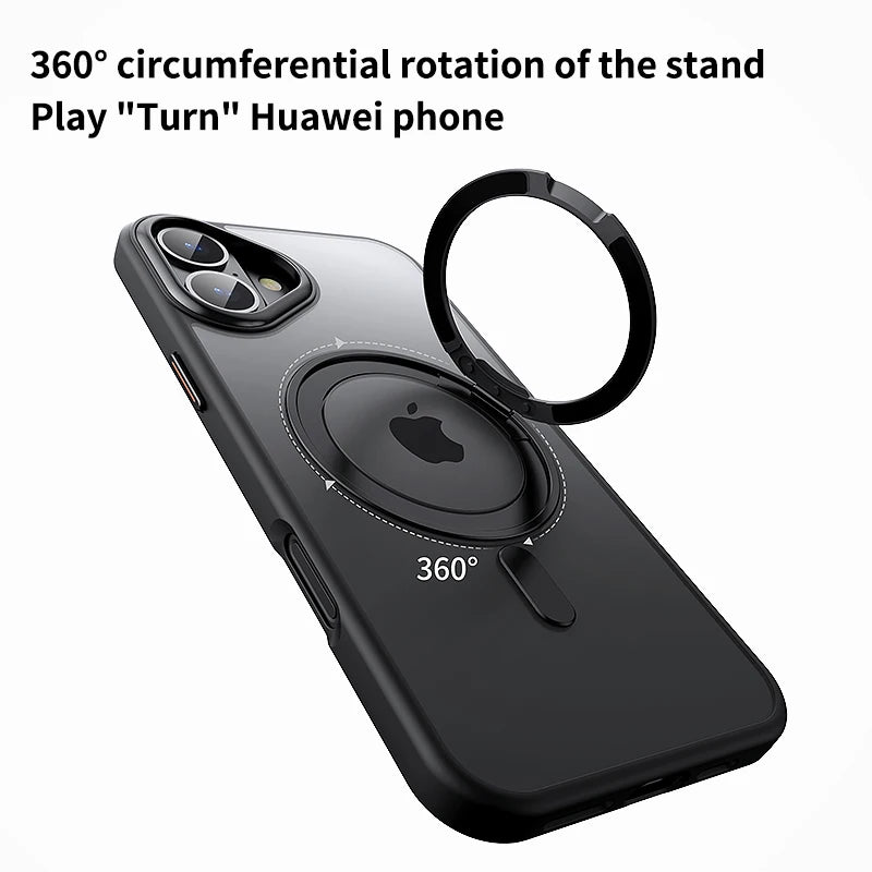 360 Degree Rotating Metal Magnetic Stand Case For iPhone 16 Pro Max