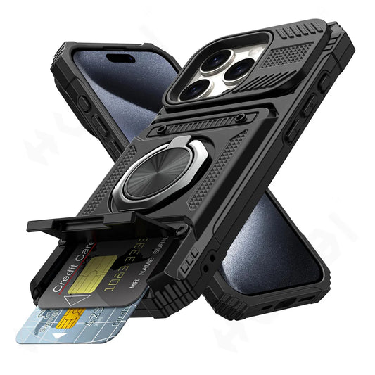 Magnetic Ring Kickstand Wallet Case for iPhone