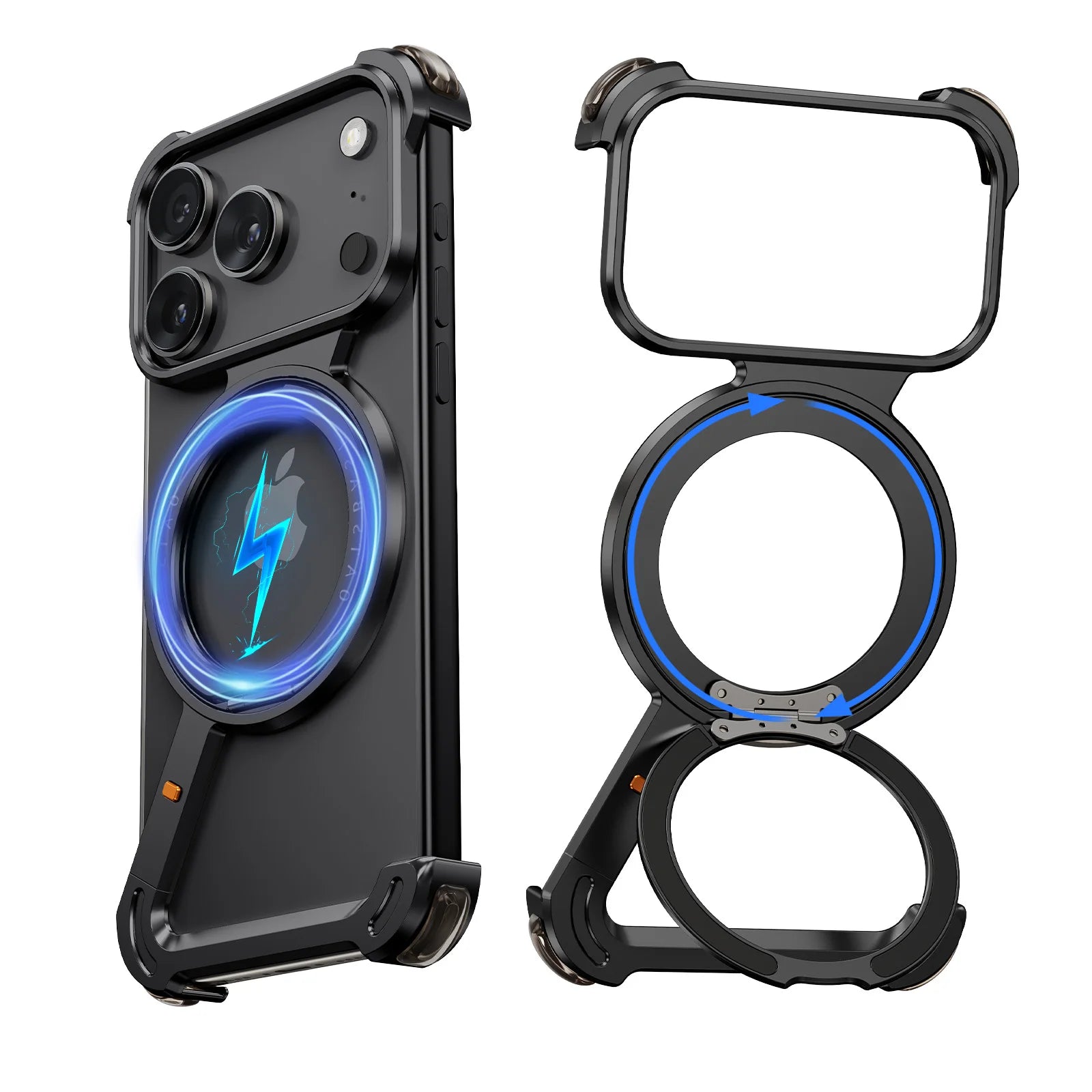 Aluminum Z Case  for Magsafe Wireless Charging With 360°Rotate Stand Metal Shockproof Phone Cover