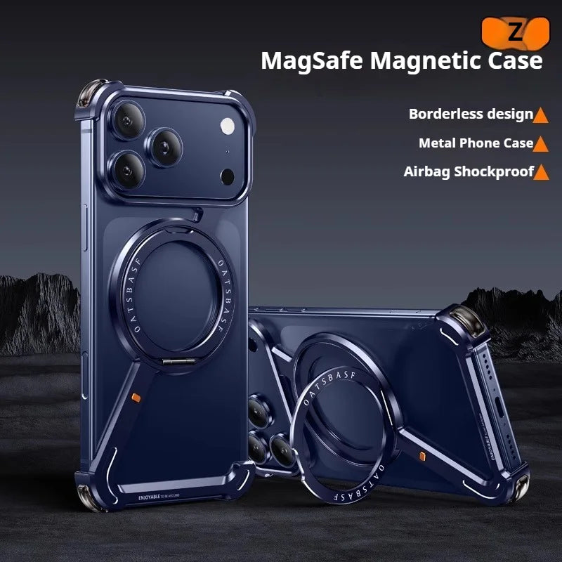 Aluminum Z Case  for Magsafe Wireless Charging With 360°Rotate Stand Metal Shockproof Phone Cover