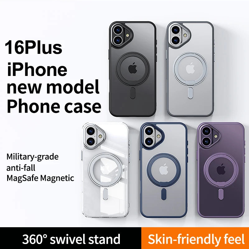 360 Degree Rotating Metal Magnetic Stand Case For iPhone 16 Pro Max