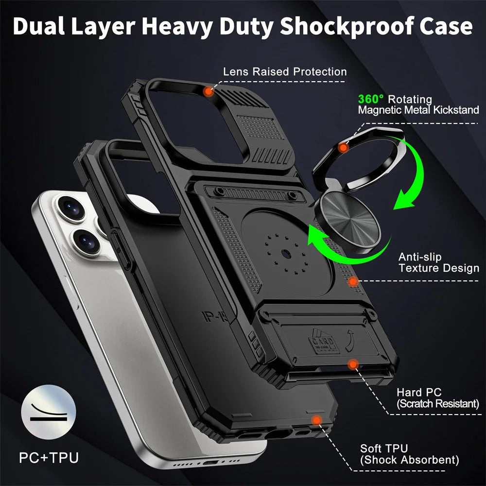 Magnetic Ring Kickstand Wallet Case for iPhone