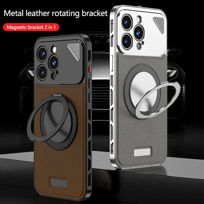 Magnetic Leather Metal Buckle Holder Phone Case