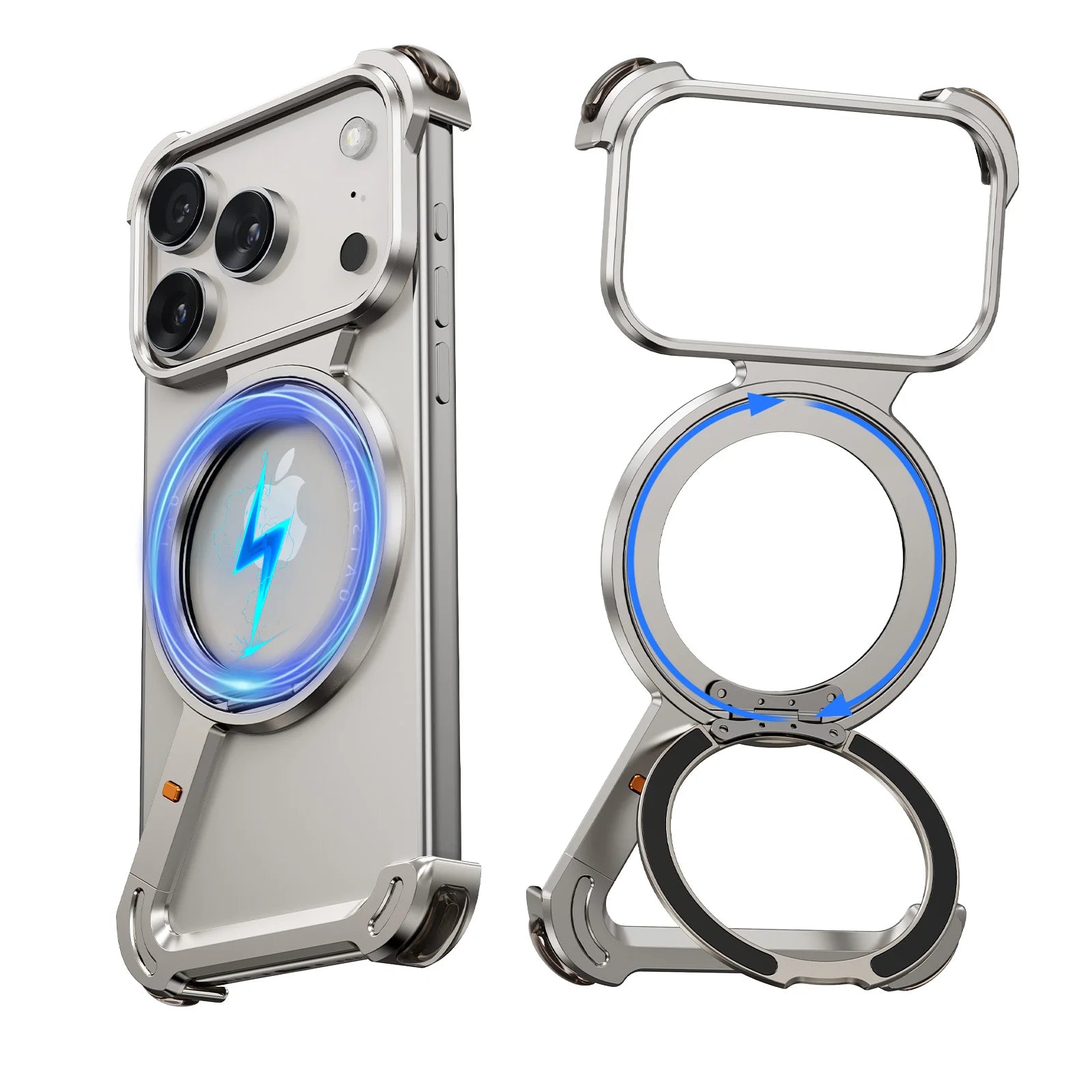 Aluminum Z Case  for Magsafe Wireless Charging With 360°Rotate Stand Metal Shockproof Phone Cover