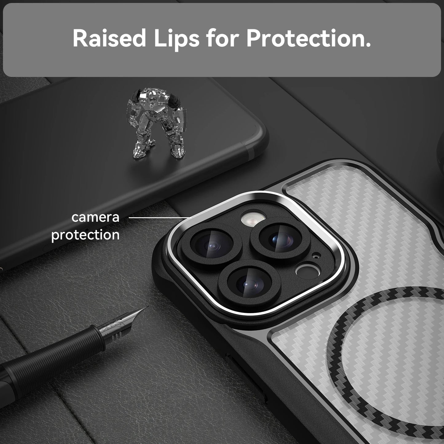 Brushed Carbon Fiber Lens Case for iPhone