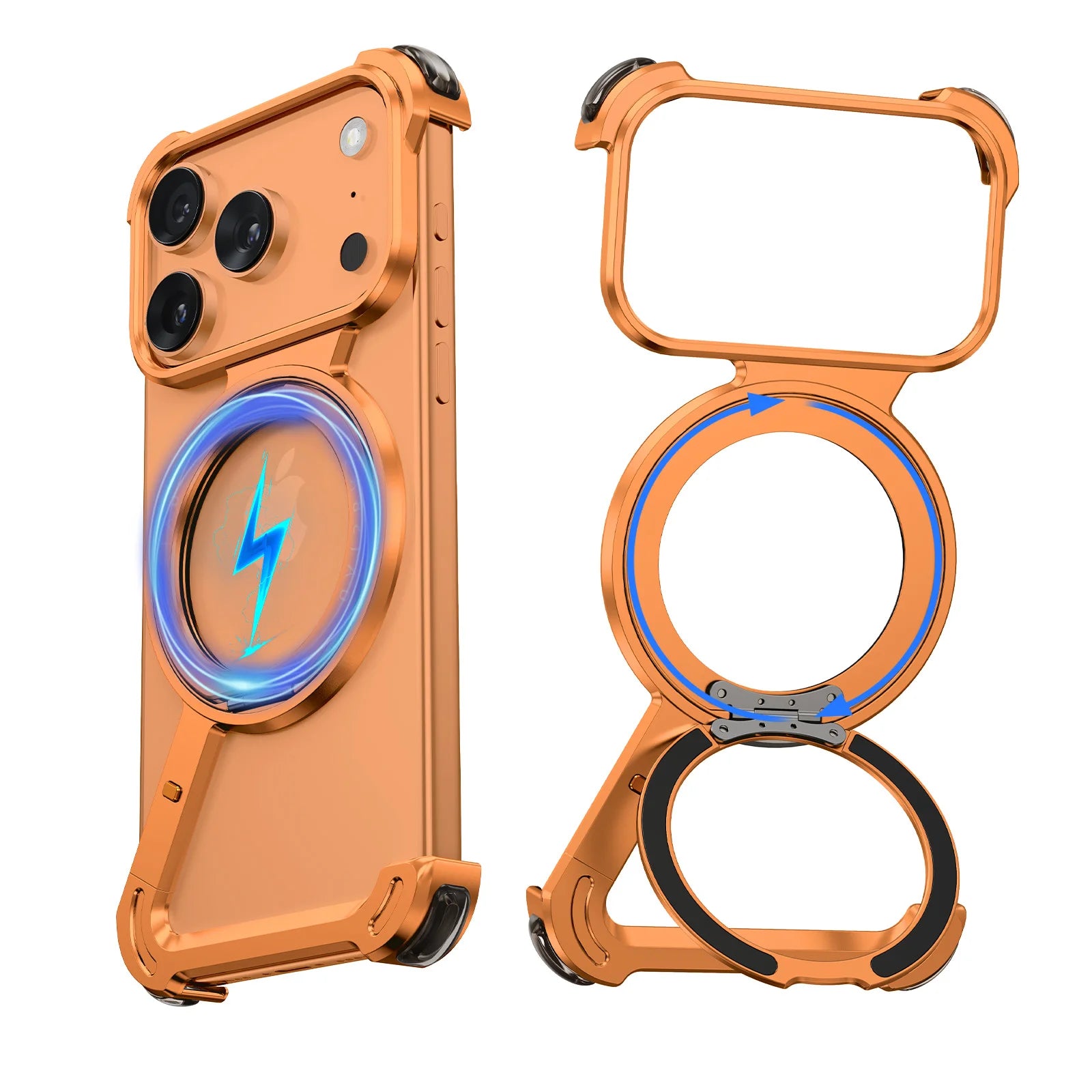 Aluminum Z Case  for Magsafe Wireless Charging With 360°Rotate Stand Metal Shockproof Phone Cover
